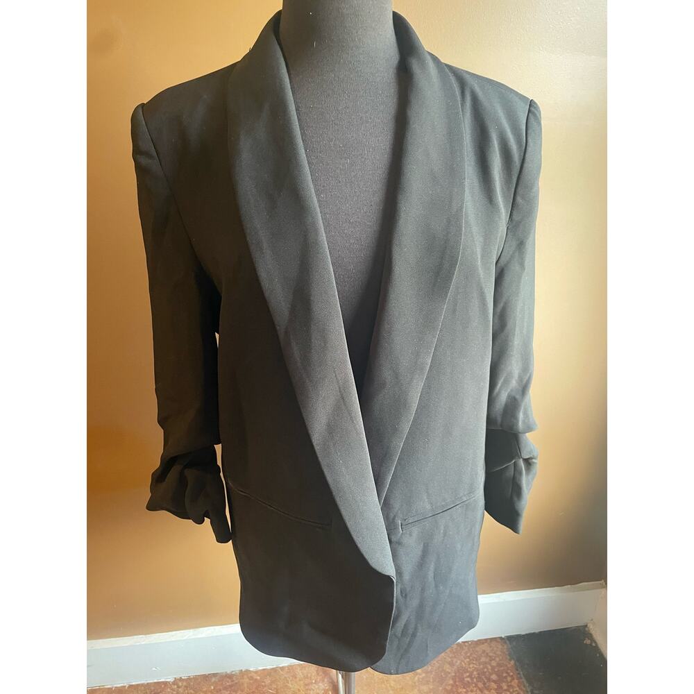 NEW Why Women's XL Blazer Short Set Black Ruched Sleeve Pleated Shorts